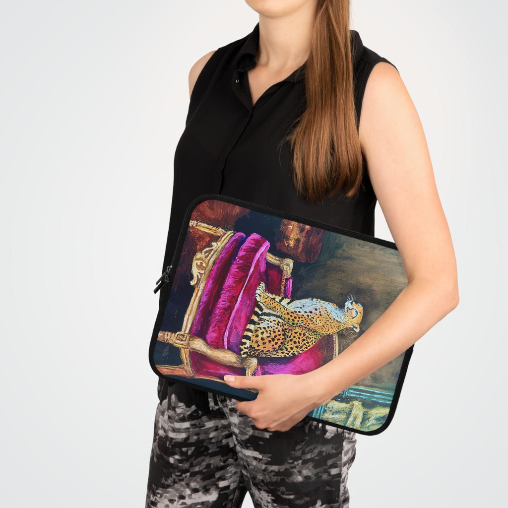 Regal Cheetah on Velvet Throne Laptop Sleeve | Wildlife Art, Luxury Animal Print