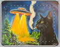 Smoking Black Cat with UFO Beam Laptop Sleeve | Alien Abduction Art