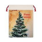 Happy Solstice Pine Tree Gift Bag | Winter Holiday Drawstring Pouch