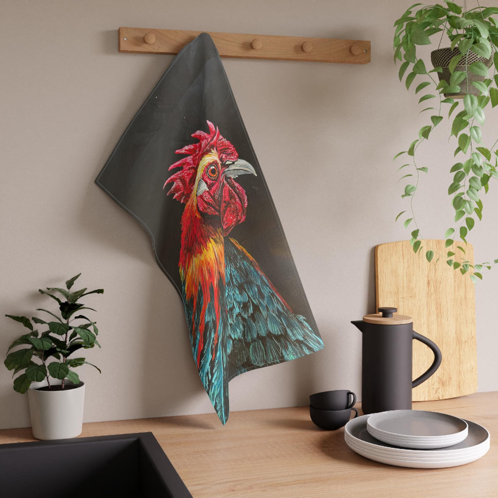 Colorful Rooster Portrait Tea Towel | Farmhouse Kitchen, Hand Towel