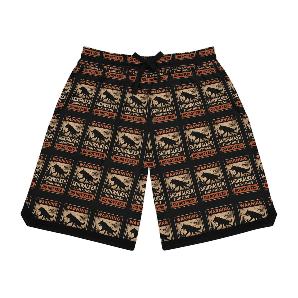 Skinwalker Warning Poster Basketball Shorts | AOP Printed Shorts