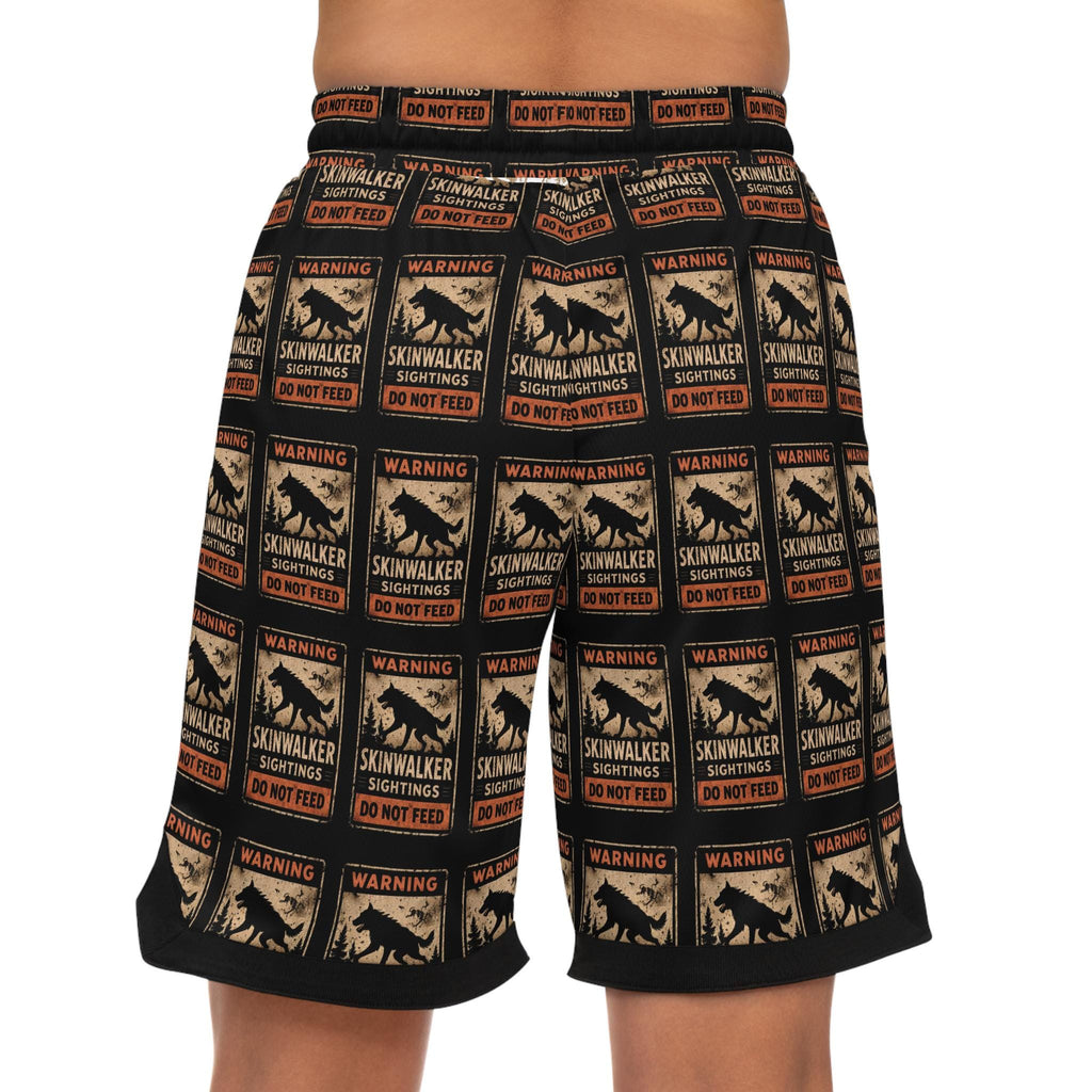 Skinwalker Warning Poster Basketball Shorts | AOP Printed Shorts