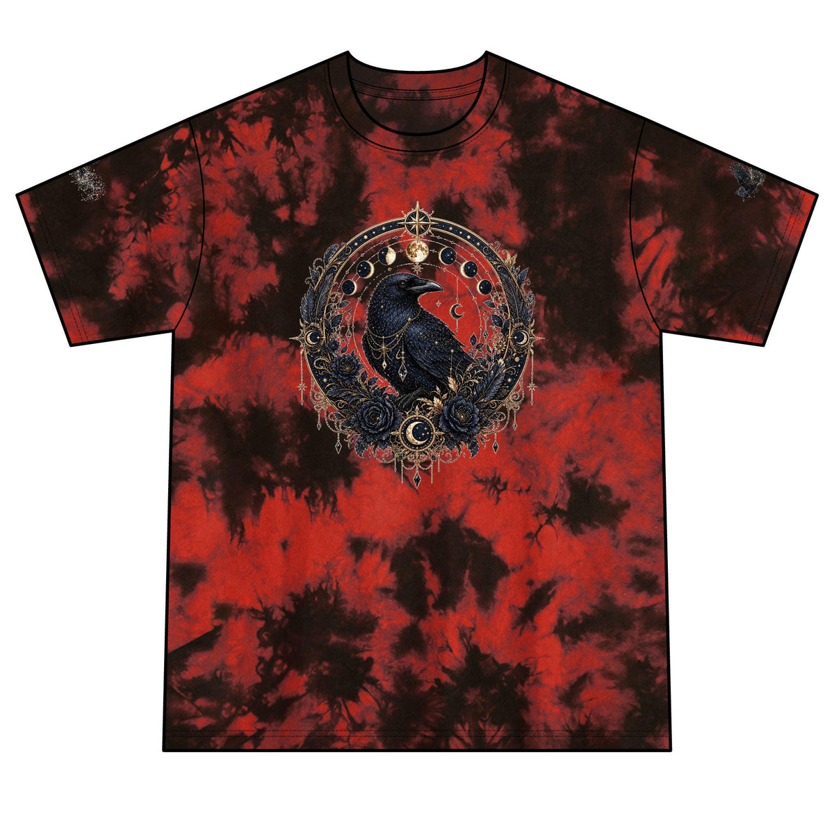 Raven Moon Crystal Mandala T-Shirt | Red Black Tie-Dye