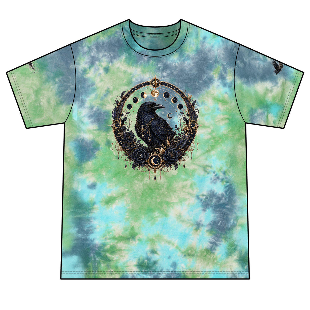 Raven Moon Crystal Mandala T-Shirt | Red Black Tie-Dye