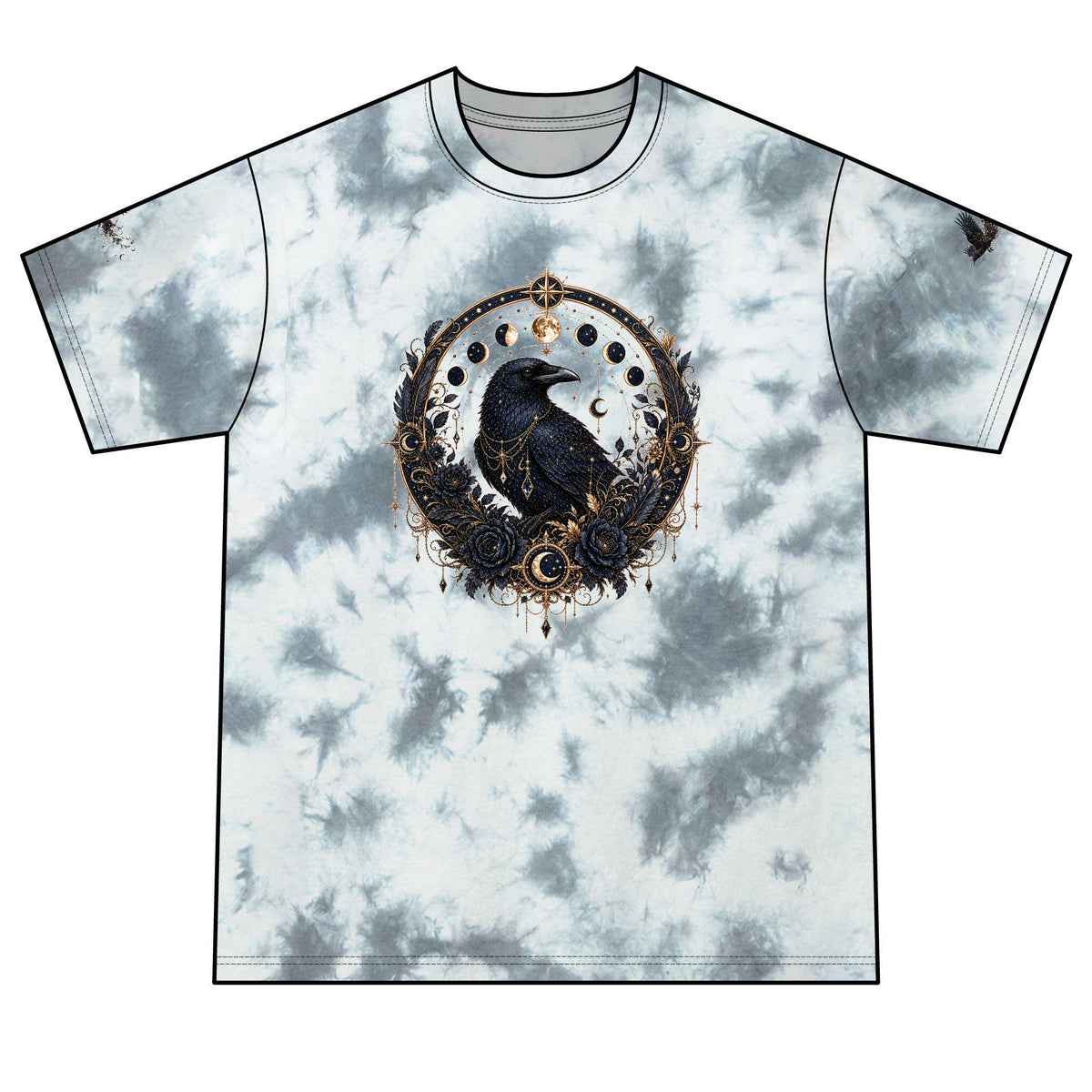 Raven Moon Crystal Mandala T-Shirt | Red Black Tie-Dye
