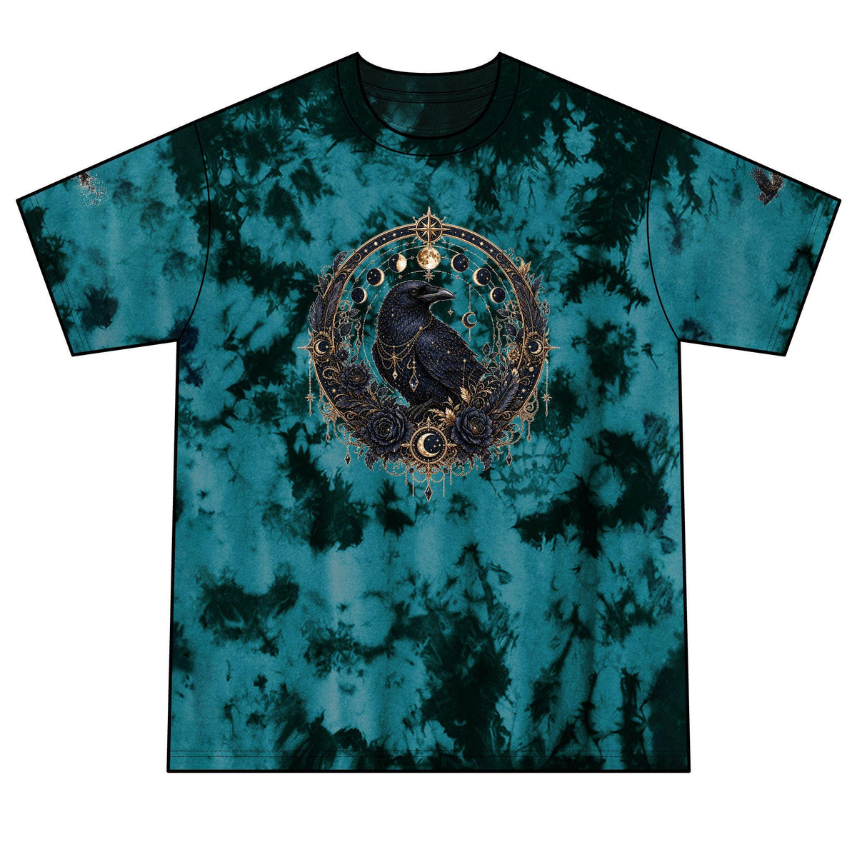 Raven Moon Crystal Mandala T-Shirt | Red Black Tie-Dye