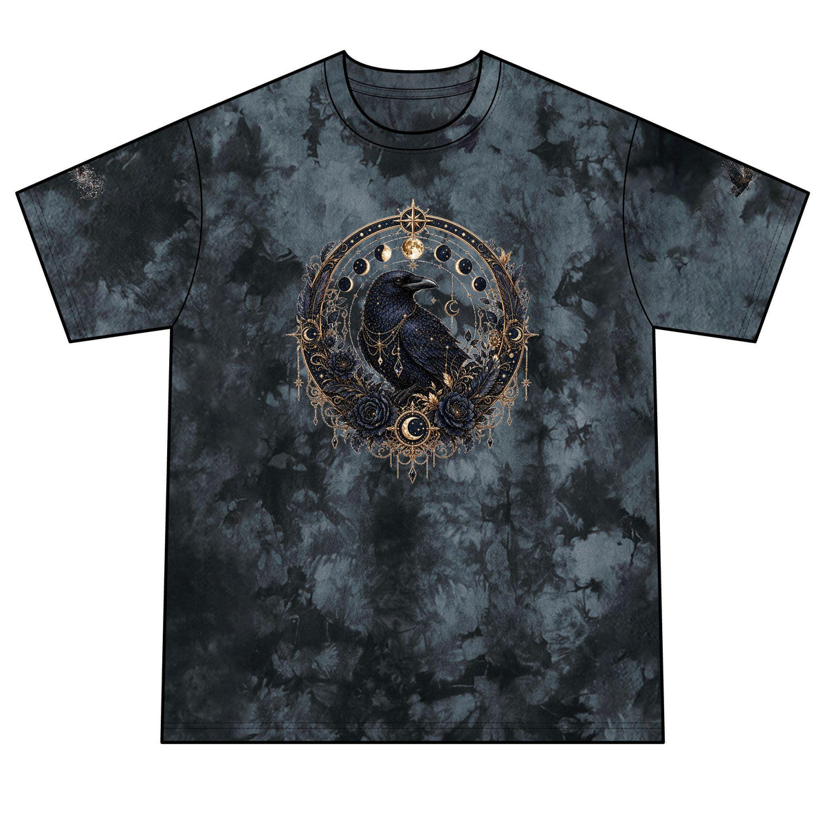 Raven Moon Crystal Mandala T-Shirt | Red Black Tie-Dye