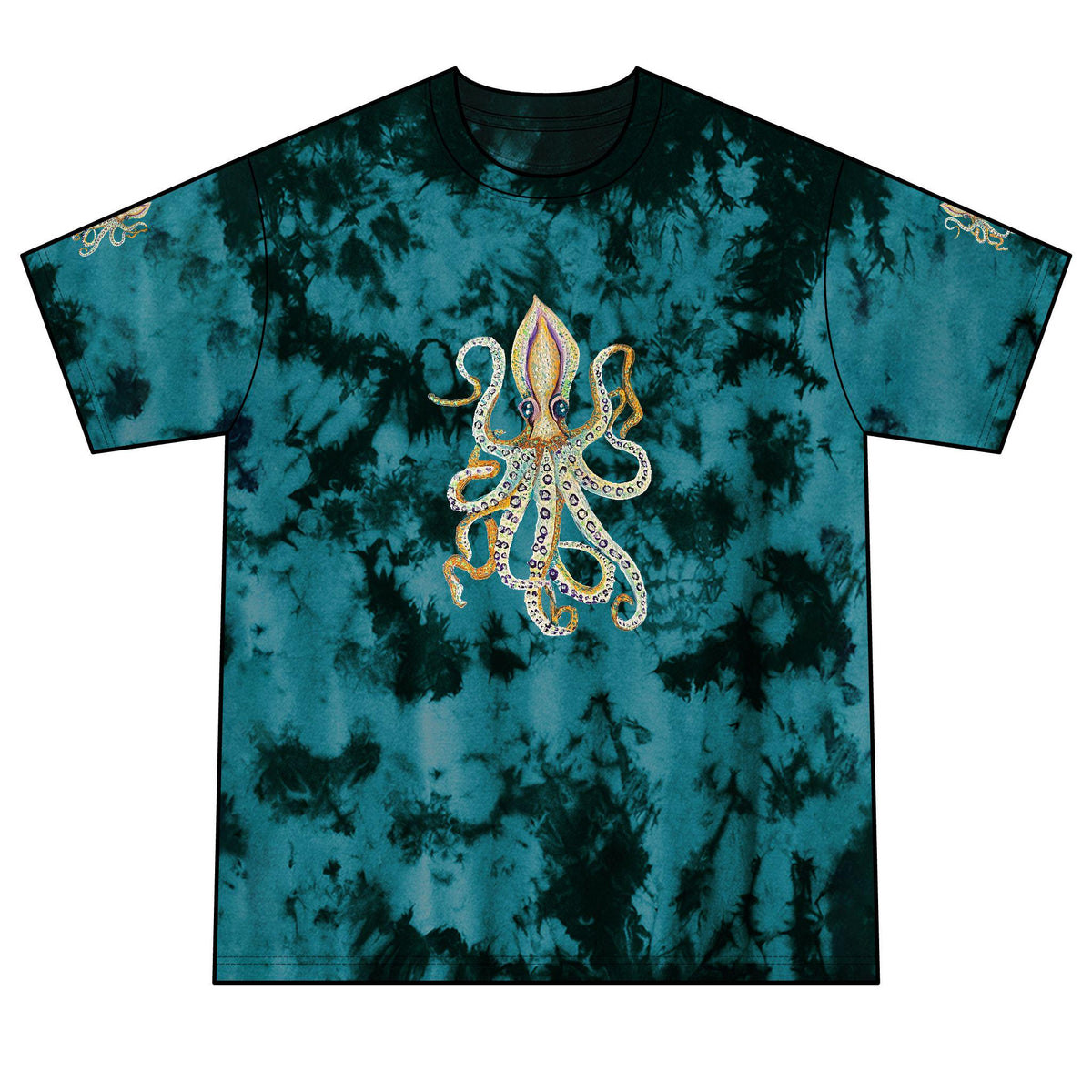 Crystal Octopus Tie-Dye T-Shirt | Rhinestone Sea Creature Tee