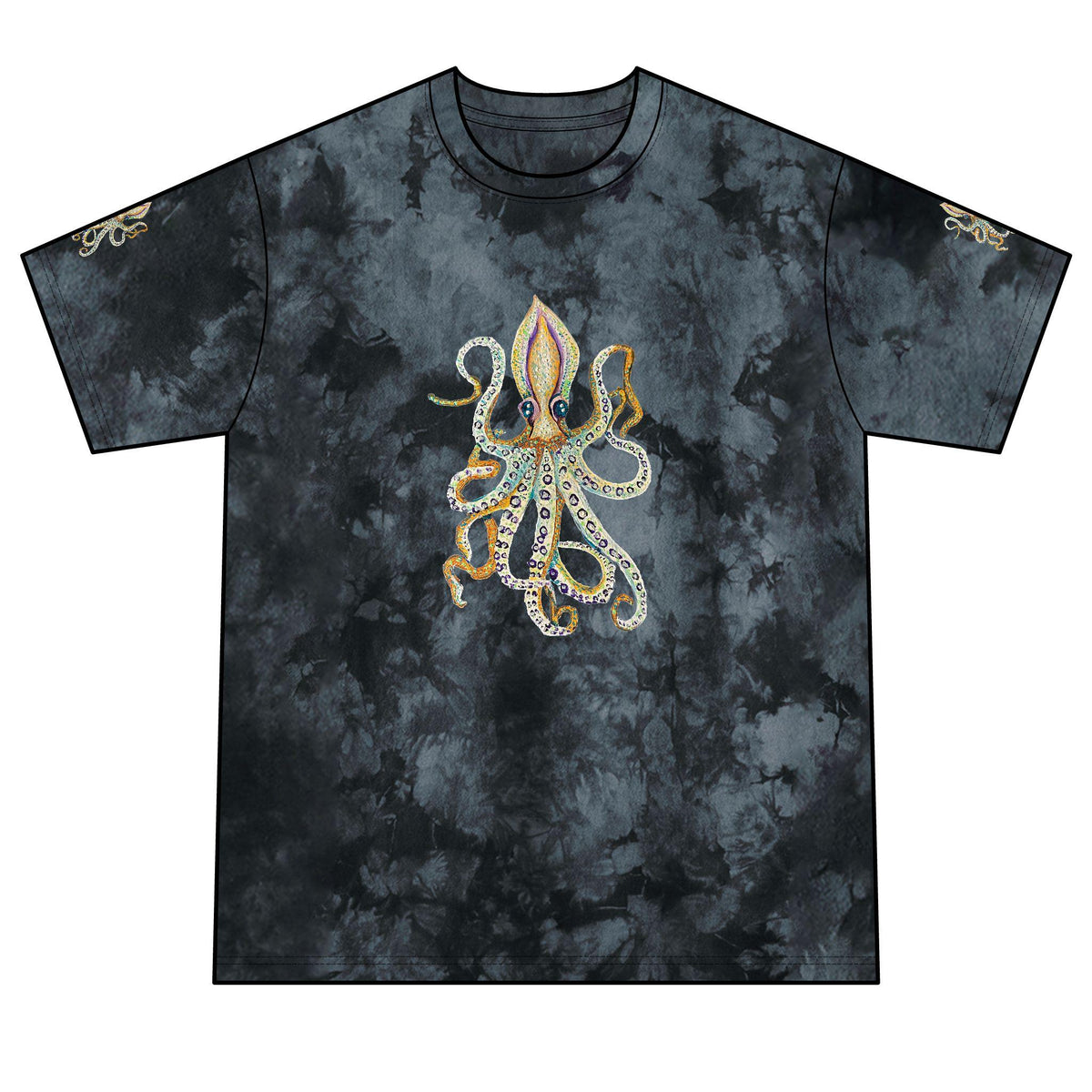 Crystal Octopus Tie-Dye T-Shirt | Rhinestone Sea Creature Tee
