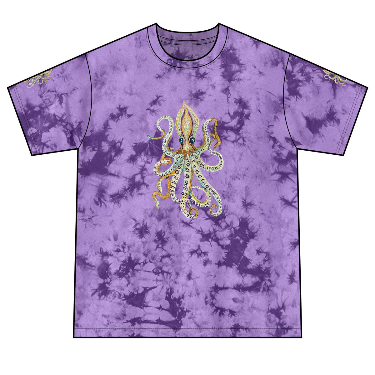 Crystal Octopus Tie-Dye T-Shirt | Rhinestone Sea Creature Tee