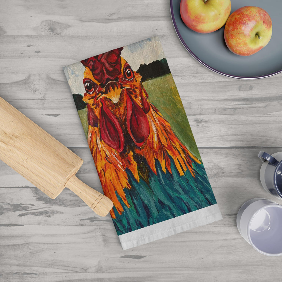 Colorful Rooster Illustration Tea Towel | Farmhouse Kitchen Décor
