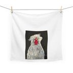 White Silkie Rooster Tea Towel | Farmhouse Chicken Illustration