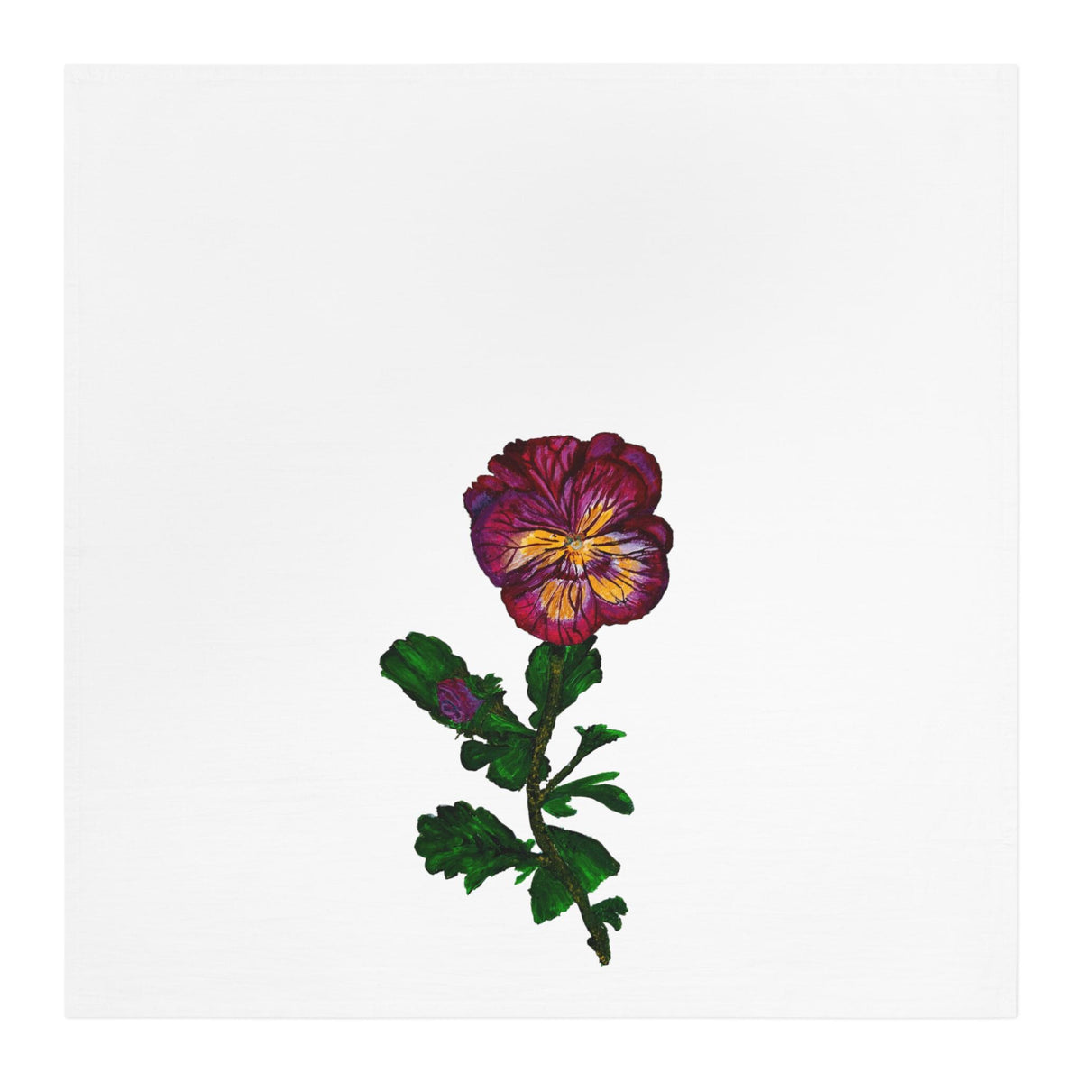 Hand-Painted Pansy Floral Tea Towel | Purple Yellow Bloom