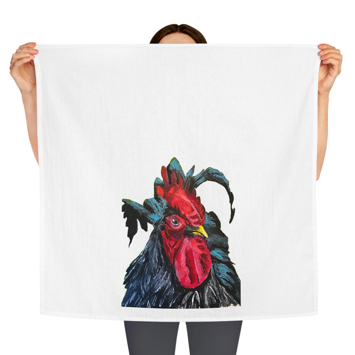 Colorful Rooster Illustration Tea Towel | Farmhouse Kitchen, Poultry Design