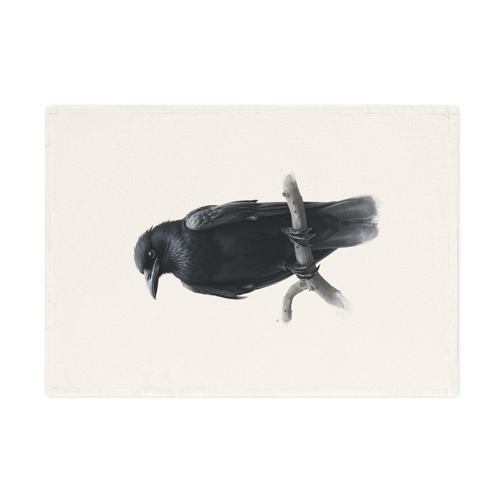 Black Crow Illustration Cotton Tea Towel | Raven Bird Art, Gothic Kitchen Decor