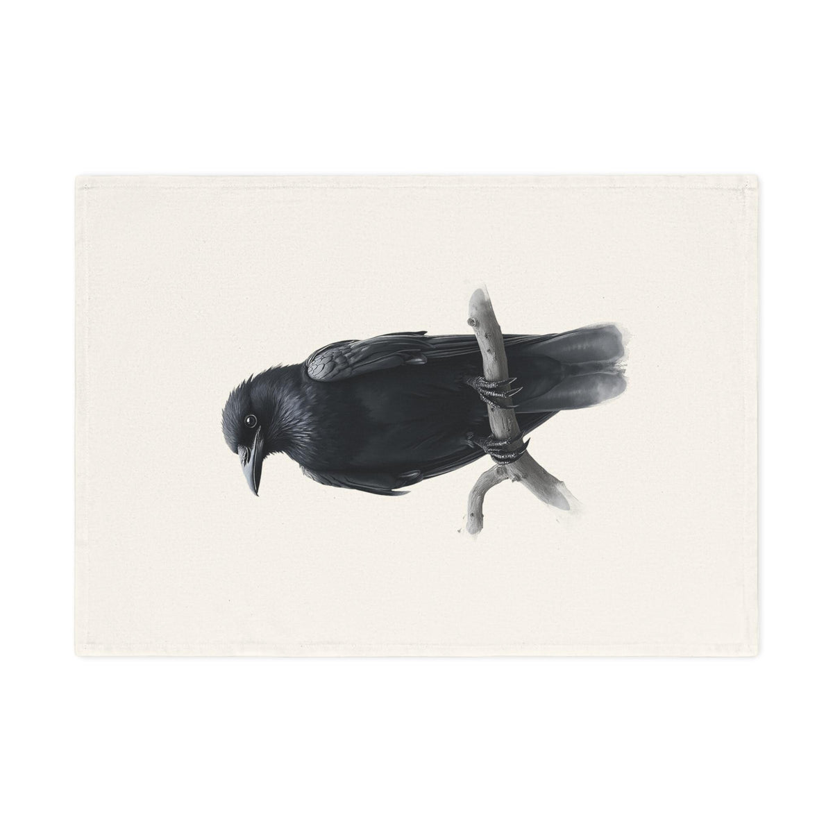 Black Crow Illustration Cotton Tea Towel | Raven Bird Art, Gothic Kitchen Decor