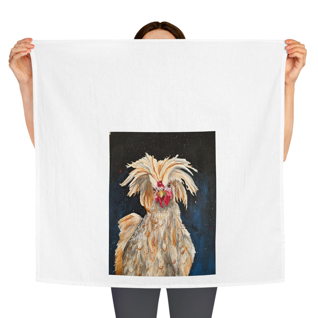 Scruffy Crested Chicken Tea Towel | Rooster Art, Farmhouse Kitchen