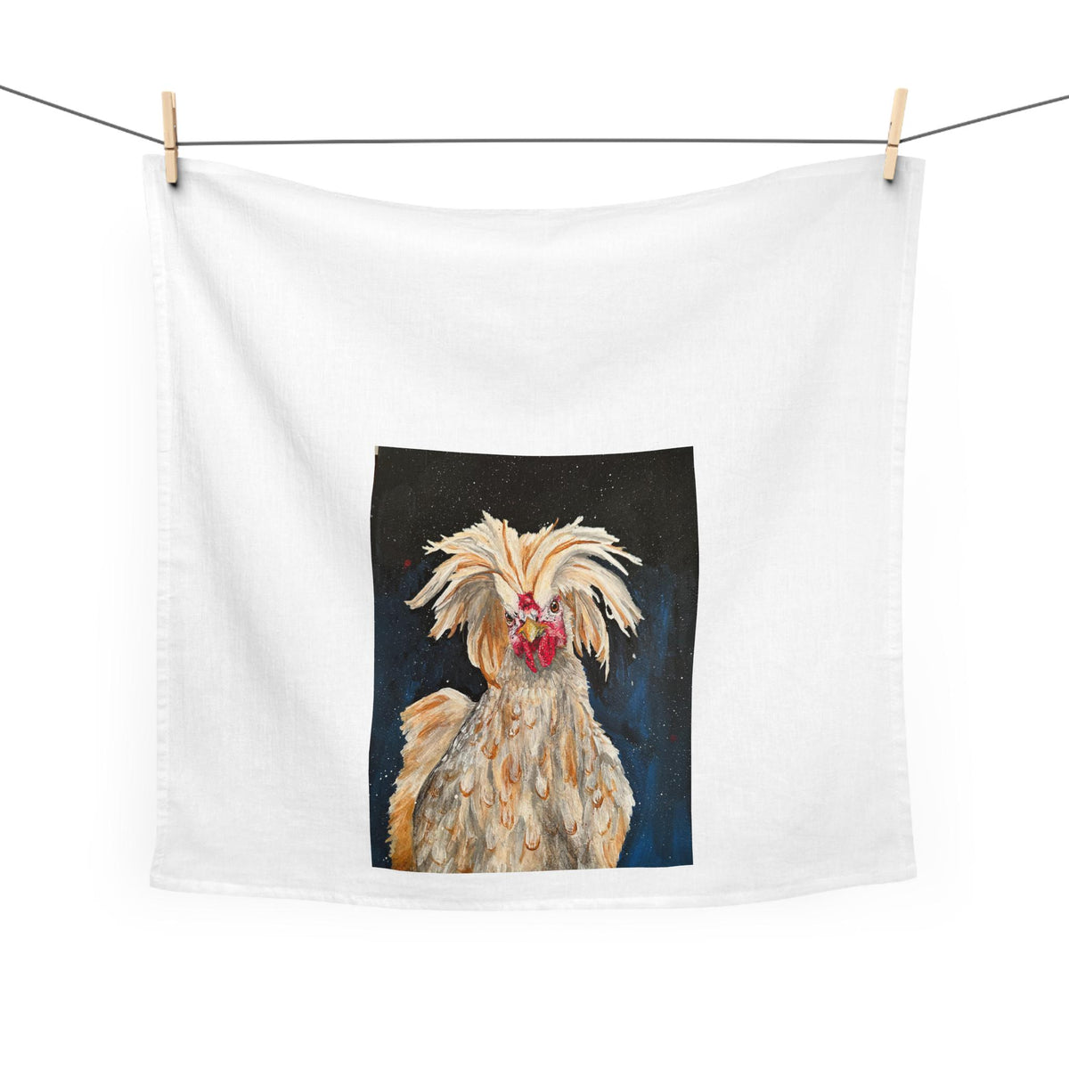 Scruffy Crested Chicken Tea Towel | Rooster Art, Farmhouse Kitchen
