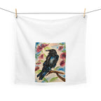 Blue Raven Illustration Tea Towel | Floral Bird Art