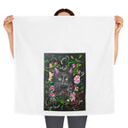 Black Kitten Portrait Tea Towel | Floral Vine Cat Illustration
