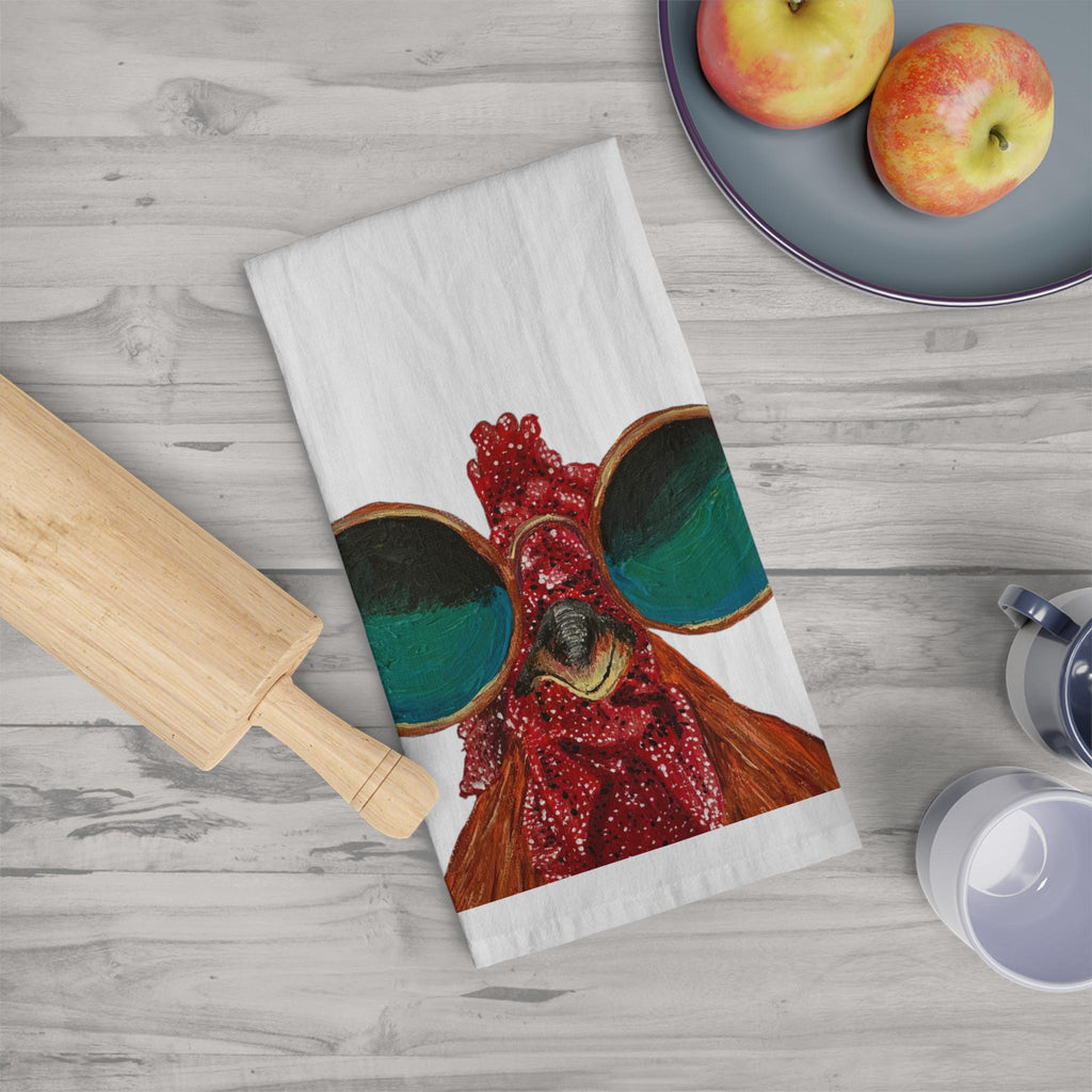 Rooster with Sunglasses Tea Towel | Funny Farm Kitchen Decor