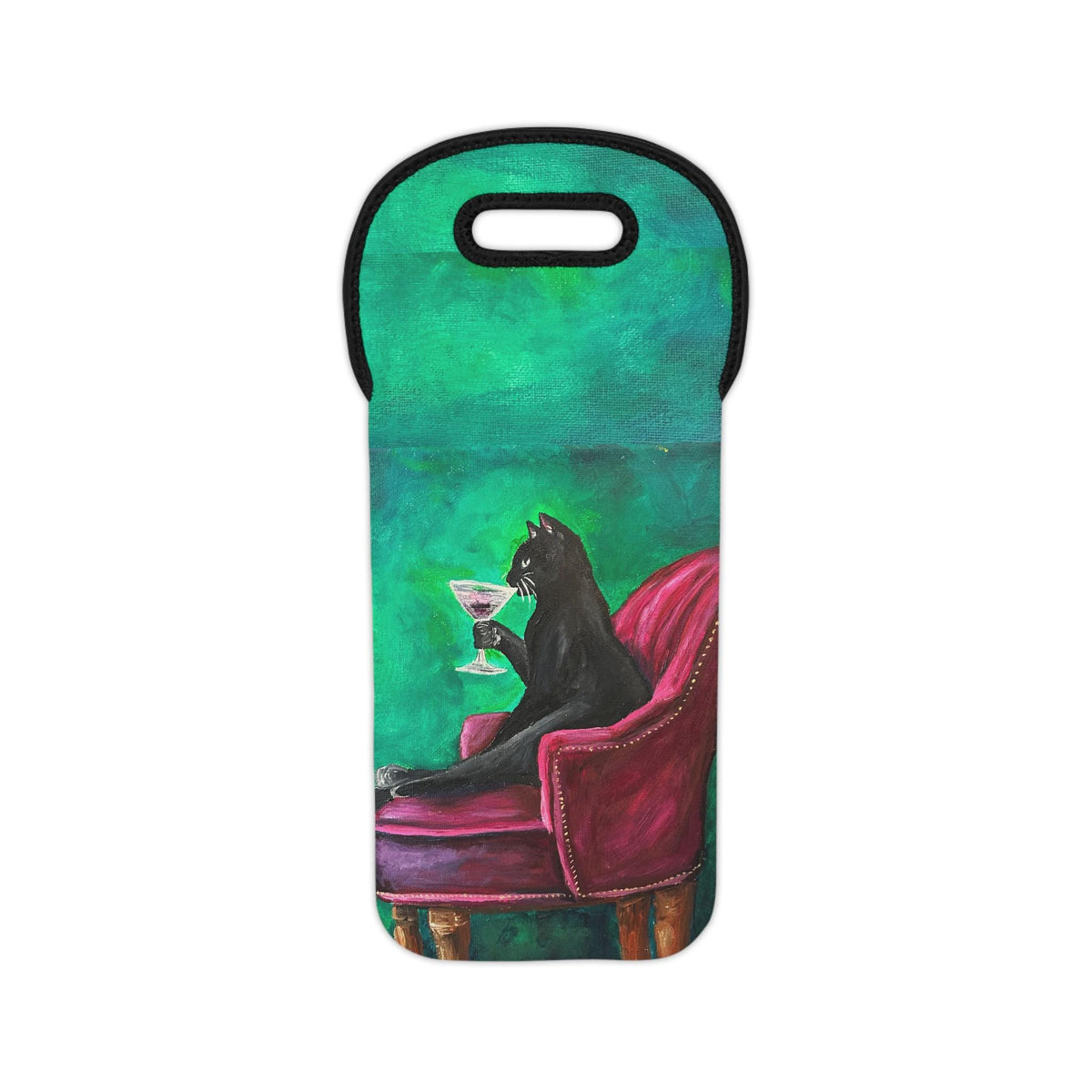 Black Cat Drinking Martini Wine Tote bag | Cat Art Bottle Carrier