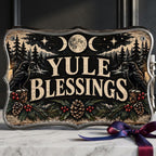 Yule Blessings Wood Panel | Pagan Winter Solstice Decor, Raven Pine Cone Sign