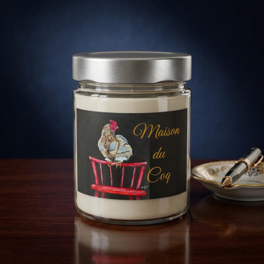 Maison du Coq Rooster Illustration Candle, 9oz Soy Jar | Farmhouse Kitchen Decor