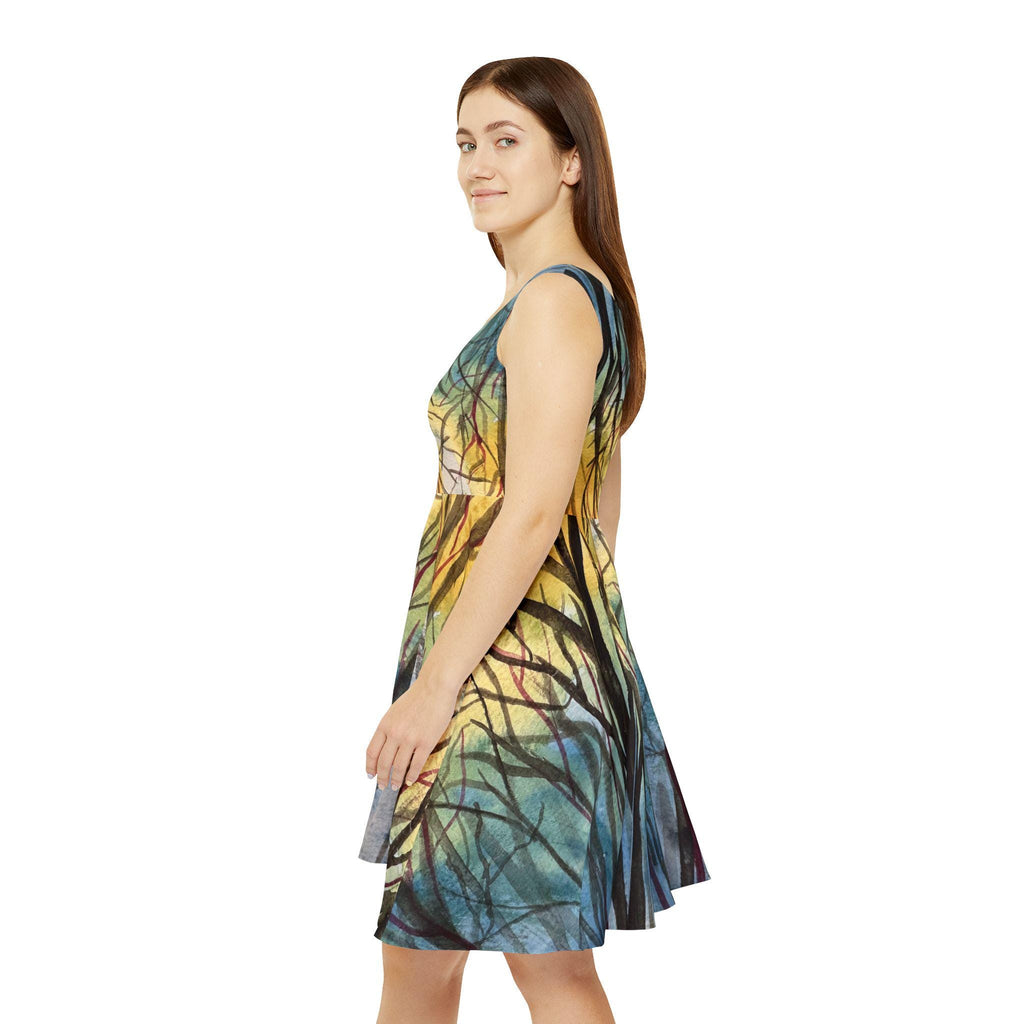 Sunset Woodland Tree Print Skater Dress | Forest branches art
