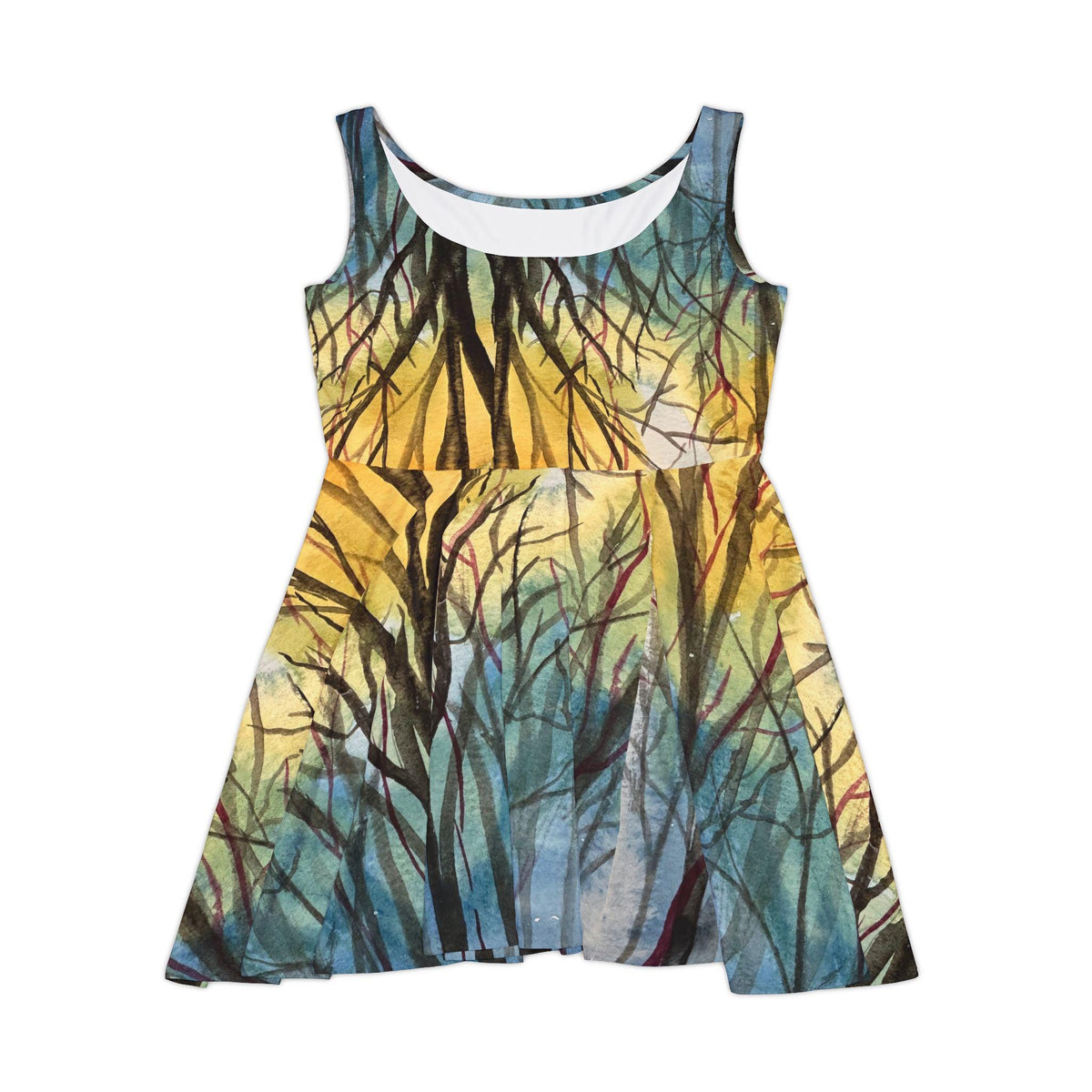 Sunset Woodland Tree Print Skater Dress | Forest branches art