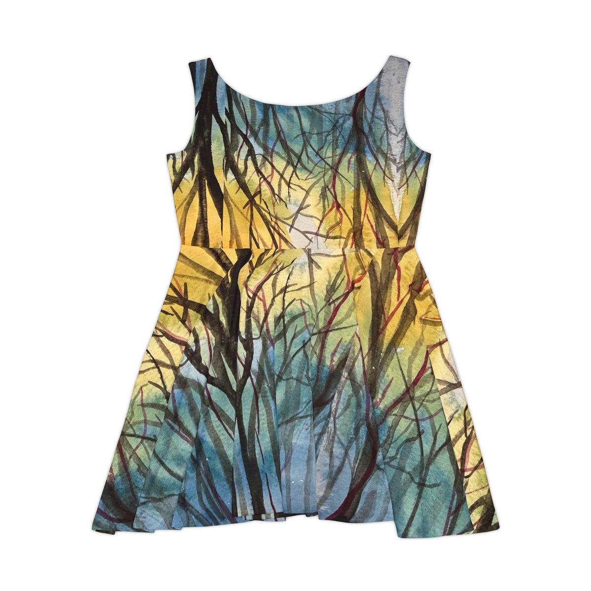 Sunset Woodland Tree Print Skater Dress | Forest branches art