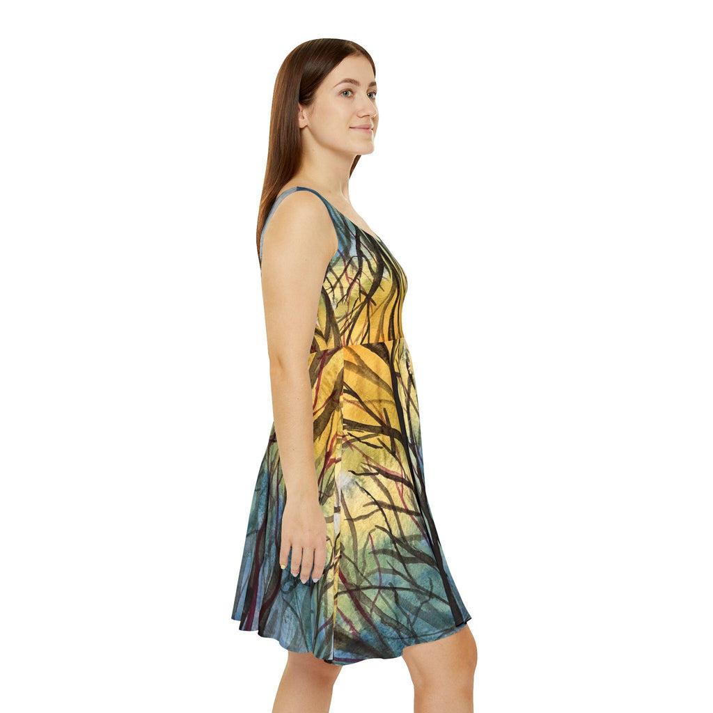 Sunset Woodland Tree Print Skater Dress | Forest branches art