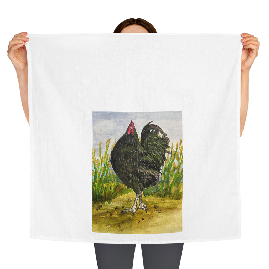 Black Rooster Illustration Tea Towel | Farmhouse Chicken Kitchen Decor