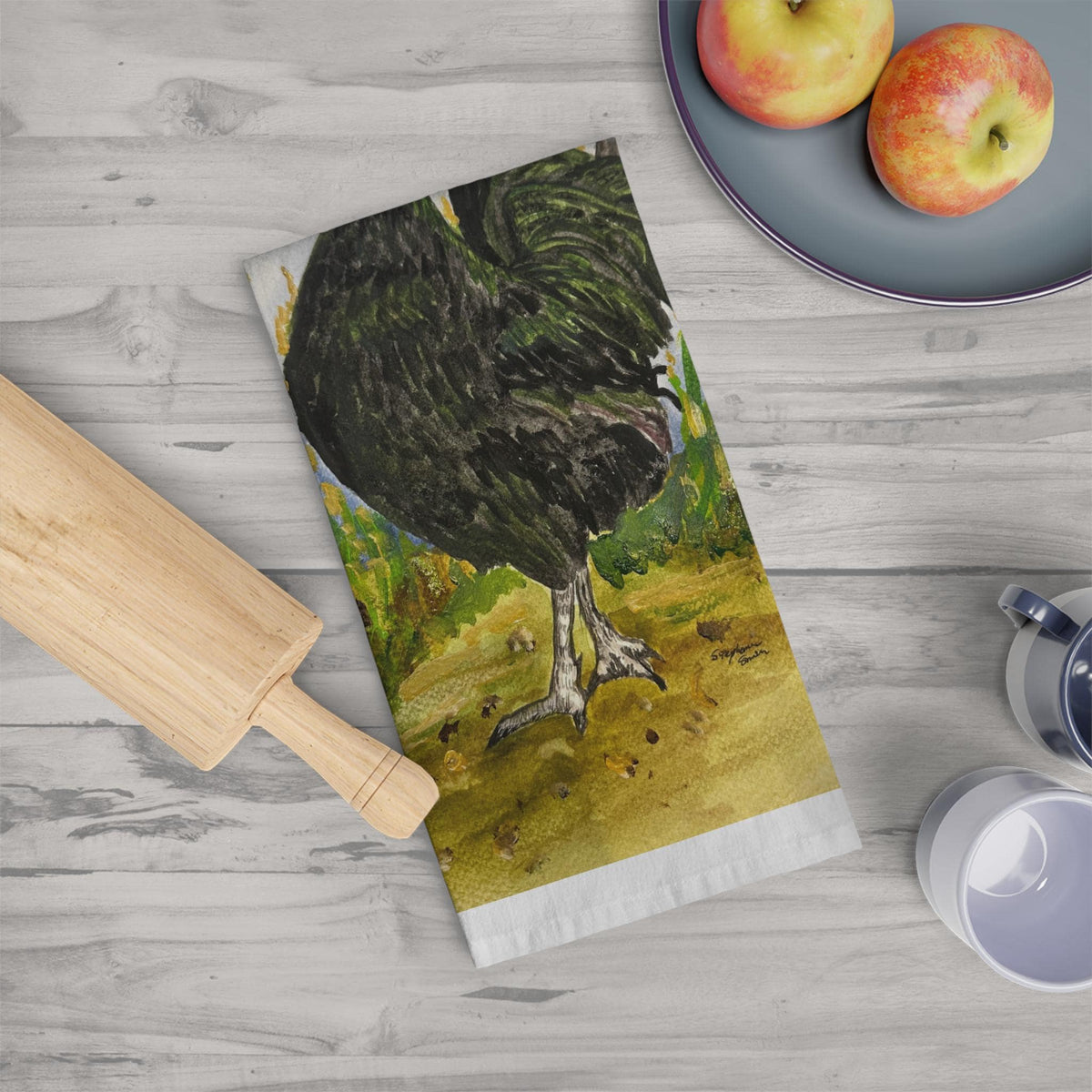 Black Rooster Illustration Tea Towel | Farmhouse Chicken Kitchen Decor