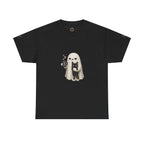 Ghost Holding Cat Tee | Cute Halloween Ghost, Coffee and Black Cat Illustration