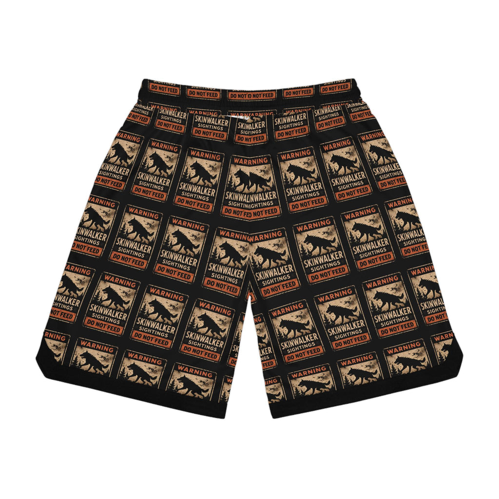 Skinwalker Warning Poster Basketball Shorts | AOP Printed Shorts