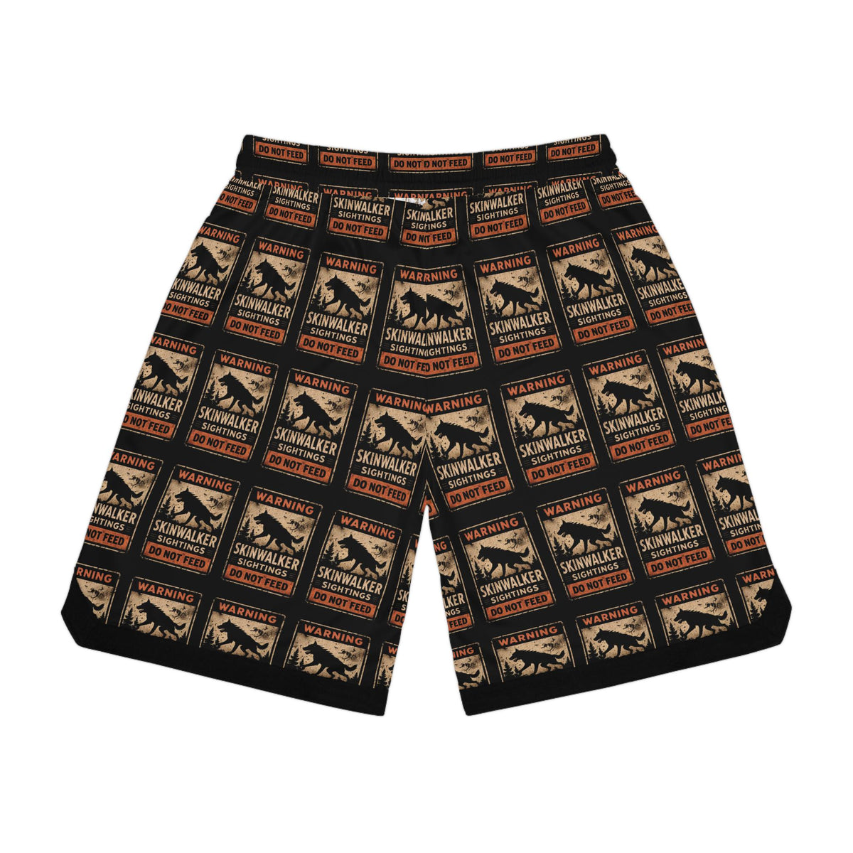 Skinwalker Warning Poster Basketball Shorts | AOP Printed Shorts