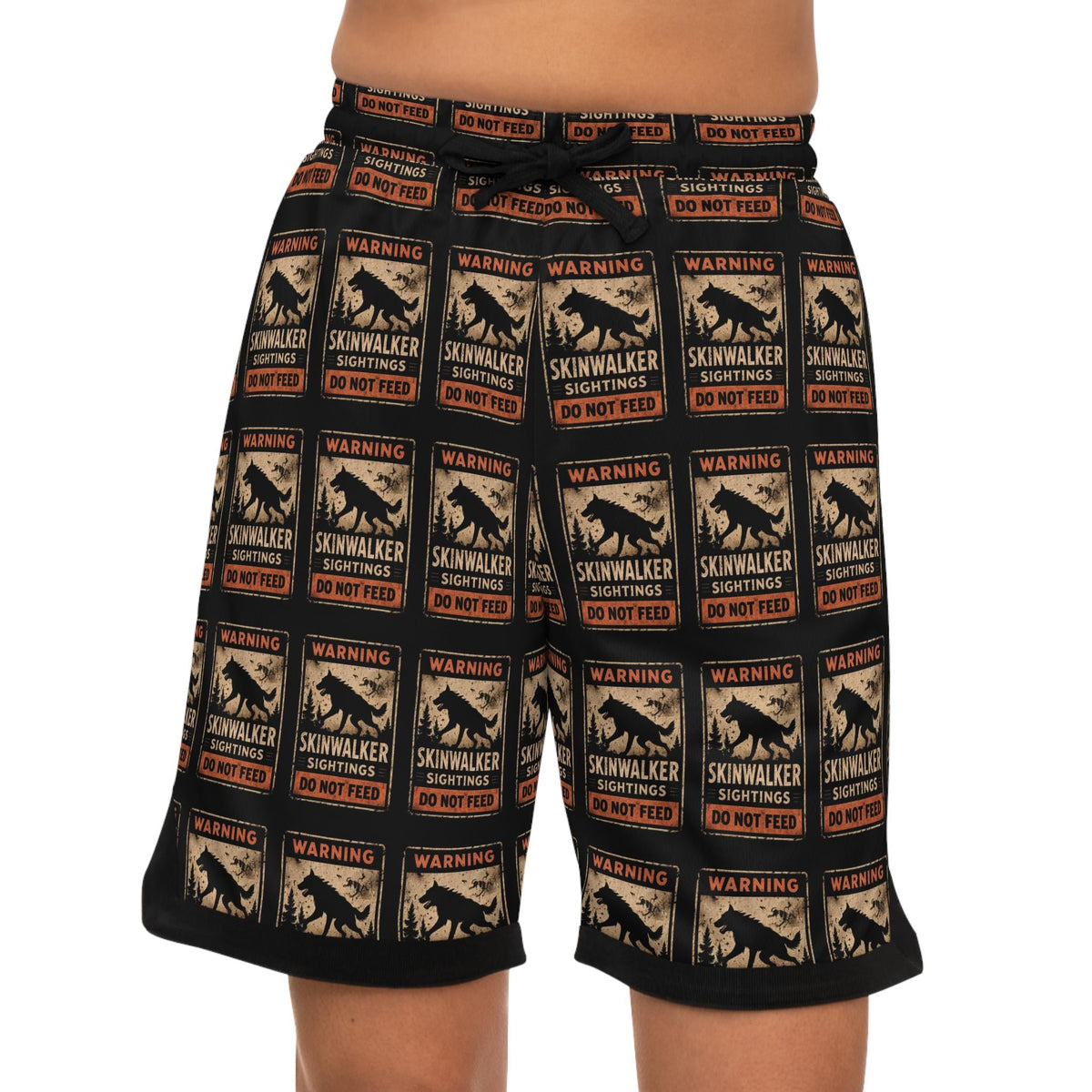 Skinwalker Warning Poster Basketball Shorts | AOP Printed Shorts
