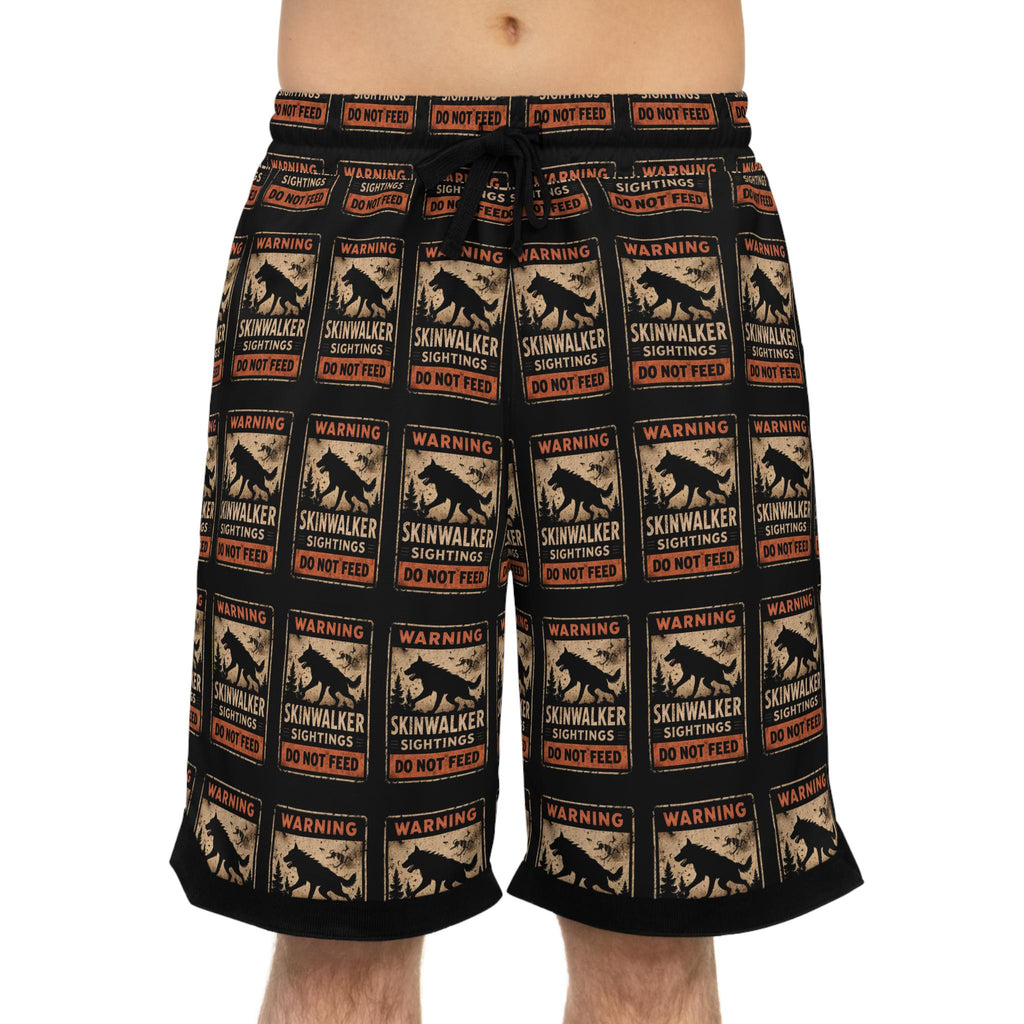 Skinwalker Warning Poster Basketball Shorts | AOP Printed Shorts