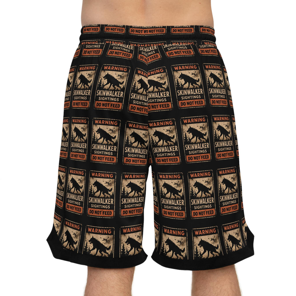 Skinwalker Warning Poster Basketball Shorts | AOP Printed Shorts
