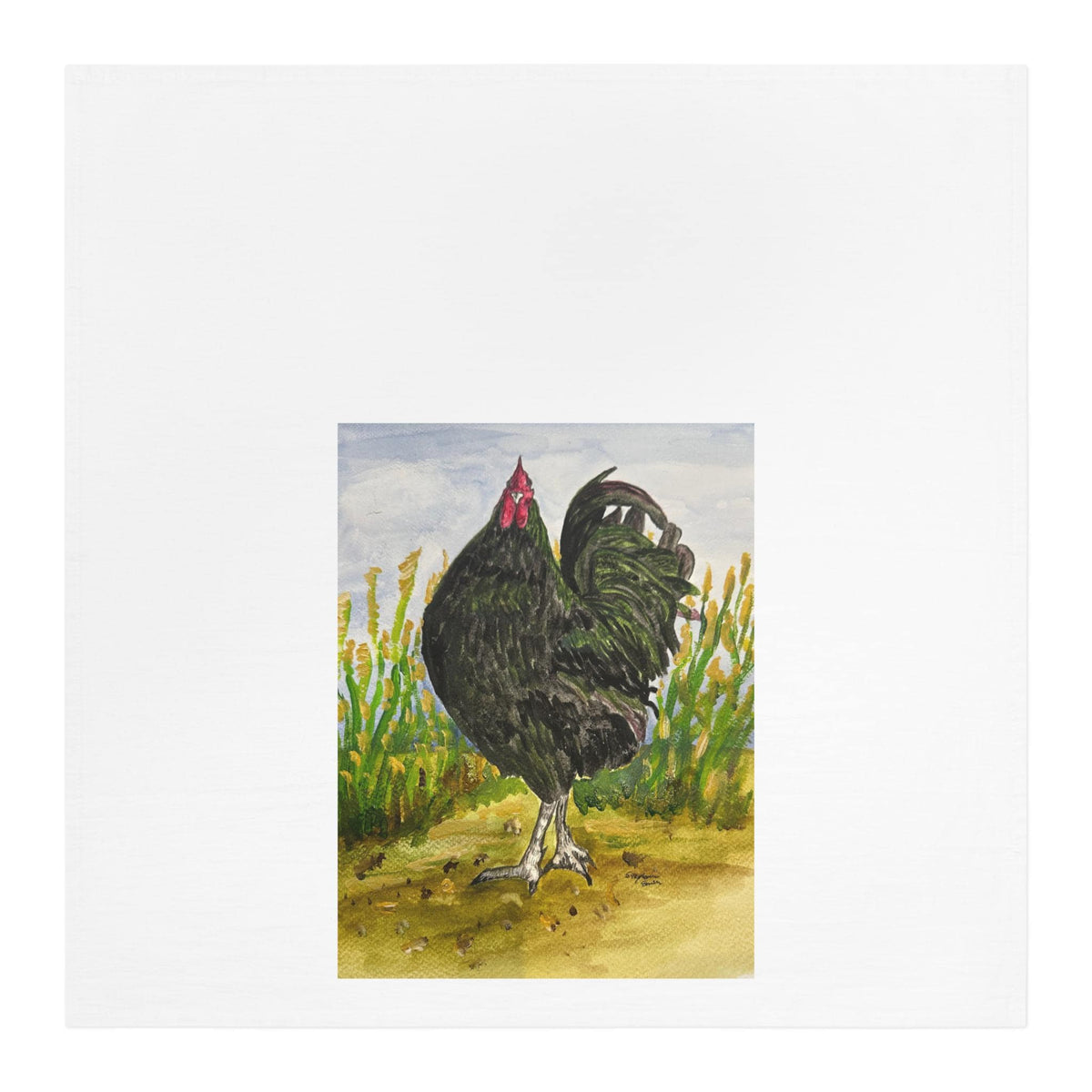 Black Rooster Illustration Tea Towel | Farmhouse Chicken Kitchen Decor