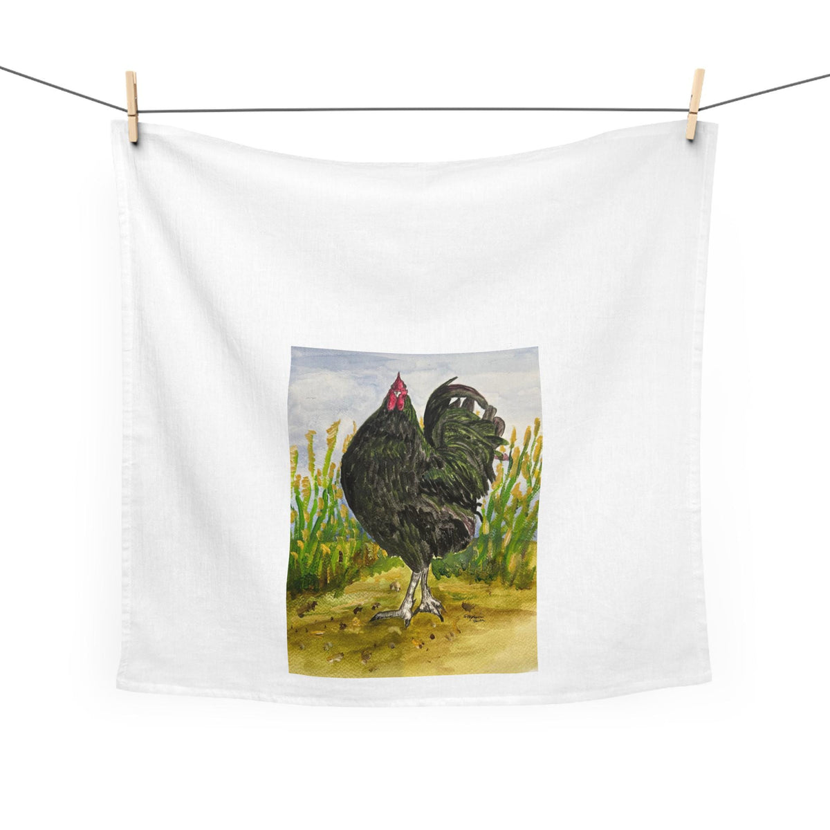 Black Rooster Illustration Tea Towel | Farmhouse Chicken Kitchen Decor