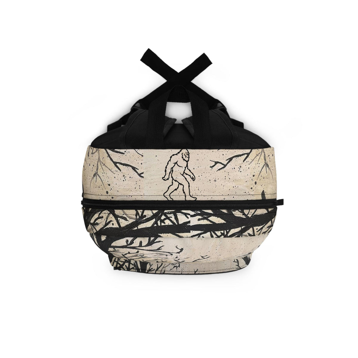 Bigfoot Forest Silhouette Backpack | Mountain Cabin Watercolor Scene