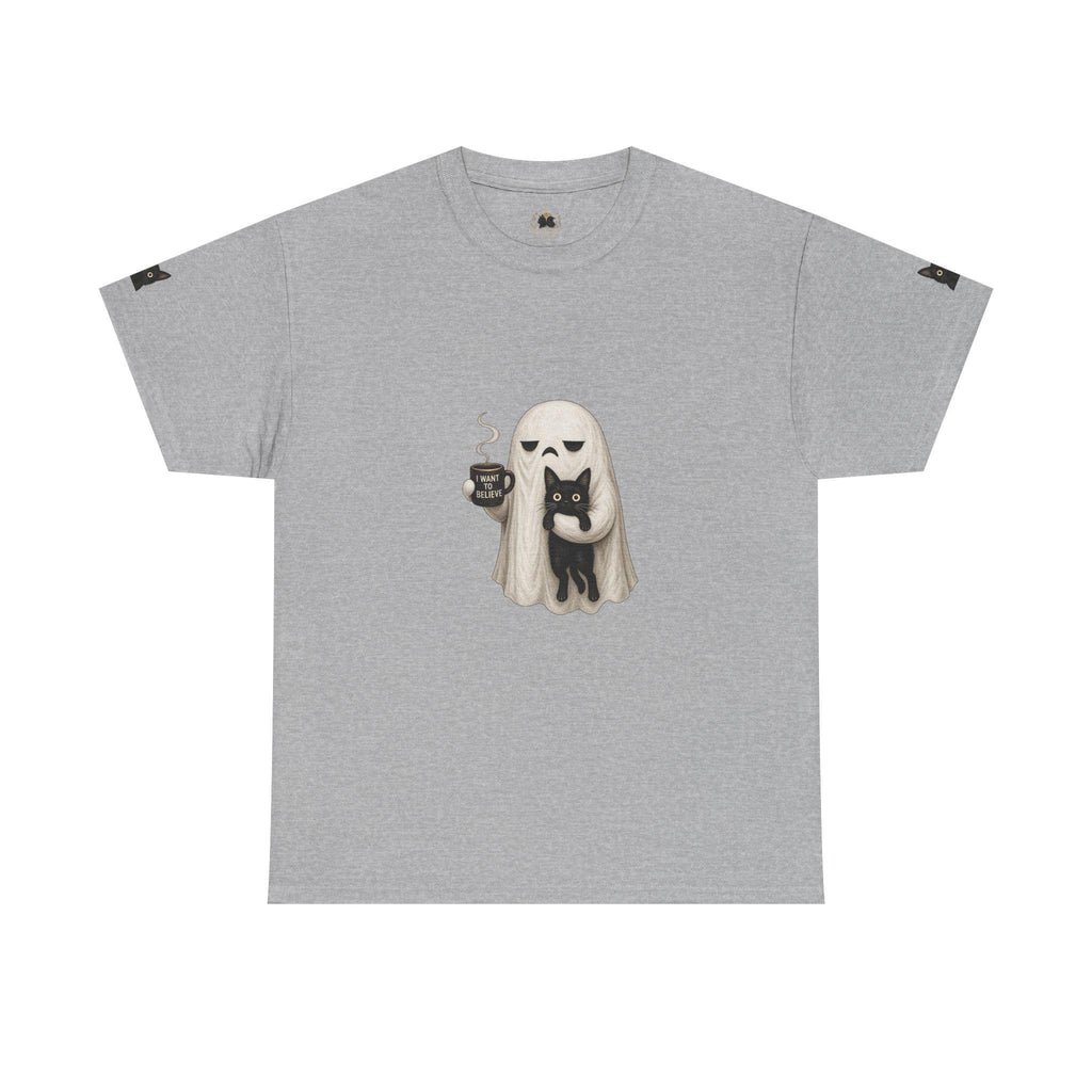 Ghost Holding Cat Tee | Cute Halloween Ghost, Coffee and Black Cat Illustration