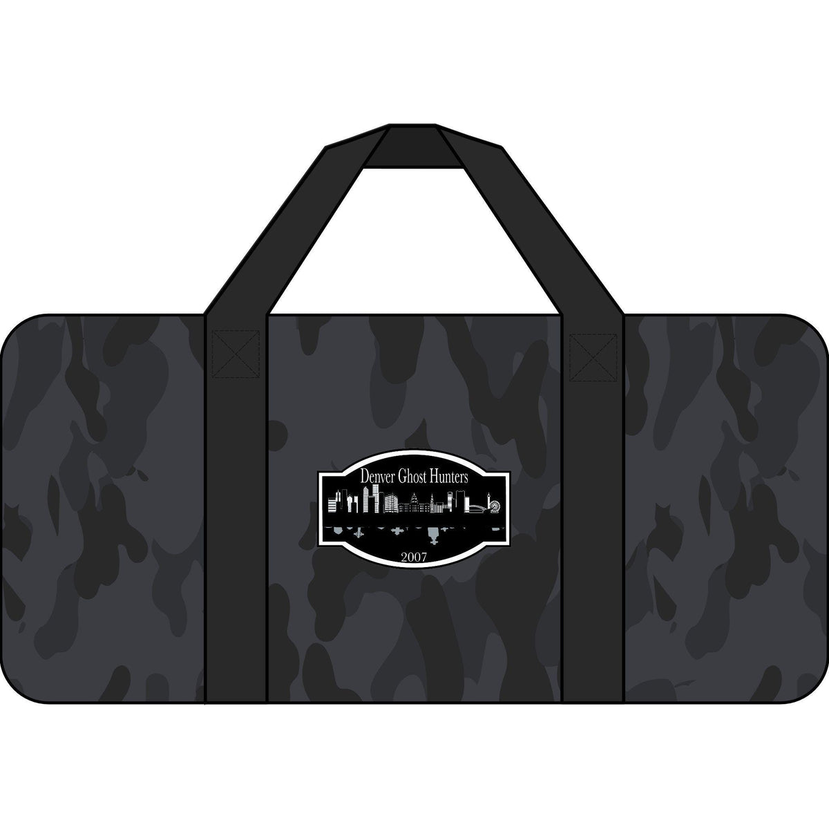 Denver Ghost Hunters Checkerboard Strap Duffel Bag | Black Camo Travel Gym Bag
